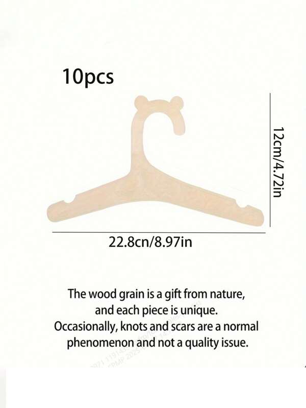 5/10pcs Bear Shaped Small Wood Hangers, Clothing Storage Organizers For Bedroom, Wardrobe, Home And Dorm