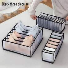 1 Set (3 Pieces Set) Of Underwear Compartment Storage Box, Socks Underwear Storage Box, Drawer Storage, Clothes, Pants, Jeans, Skirts Storage Box, Partitioned Grid Storage - Grey - View 6