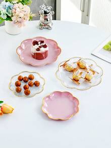 1pc Gold-Plated Sakura Flower Plate, For Appetizer Plate, Snacks, Desserts, Fruit, Jam, Unique Tableware, Kitchen Accessories, Sauce Dish, Mini Bowl, Suitable For Restaurant And Home Kitchen - Dusty Pink - View 5
