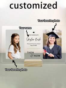 Personalized Graduation Photo Customization, Graduation Photo Comparison Photo Commemoration, Graduation Theme, Perfect Bedroom Display Rack, Graduation Commemoration, Leaving The Most Beautiful Graduation Memories, Wooden Base - Multicolor - View 2