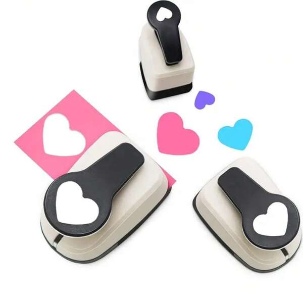3pcs Hole Puncher Set, Manual Paper Hole Punch, 1 Inch, 5/8 Inch, 3/8 Inch Heart Shaped Punchers, Paper Puncher, Scrapbooking Supplies, DIY Crafts, Binder Hole Punch, Stationery, Precise Positioning, Strong Penetration, Neat Cut, Suitable For Making Scrapbooks, Cards, Office Tools, Home Supplies