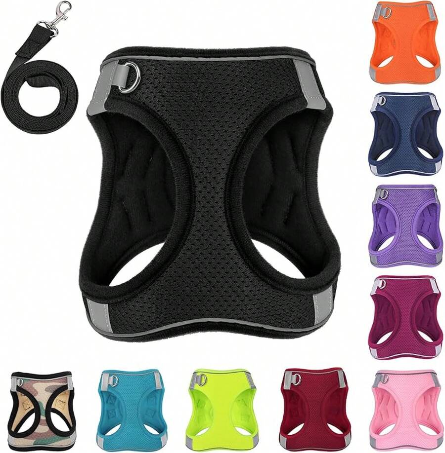 Dog Harness With Leash Set, No-Pull Step-In Reflective Pet Harness With 1 Leash Clips, Adjustable Soft Padded Dog Vest Small Medium Large Dogs, Cats(Bright Red, XXXSmall)8GGY - 黑色 - 查看 1