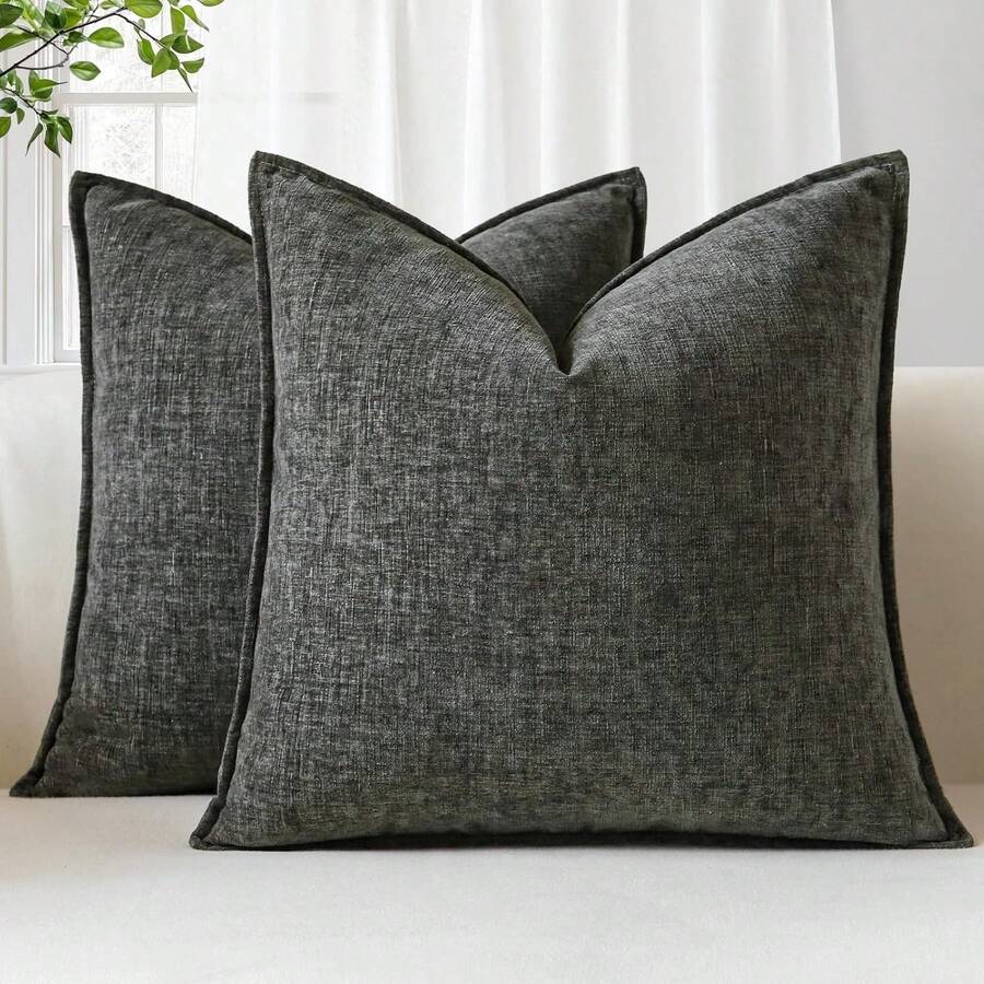 1pc Chenille Decorative Throw Pillow Covers With Stitched Edge Solid Dyed Cushion Covers For Home Decor Couch Sofa Bed Living Room - Grey - View 1