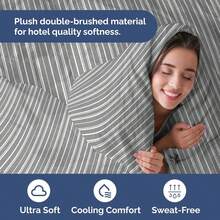Cover Queen Size Set - Extra Soft Queen Size Duvet Cover 90 X 90 With 2 Pillow Shams - Hotel Luxury Easy Care And Fade Free W/ Zipper Closures & Ties - Breathable Bedding Set (Light Sage Green) - 45 - 灰色條紋 3(無被子) - 查看 3