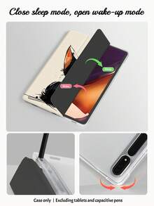 A Cute And Minimalist Clear Drop Back Case With Pen Slots, A Tri-Fold Stand Case With A Black Cat Pattern With Big Eyes, Support For Sleep-Wake Function, Compatible With IPad And Galaxy Tab