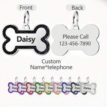 Custom Dog Tags Pendant, Personalised Cat Dog Puppy Pet ID Name Pendants, Collar Tag Pendant Pet Accessories Bone Glitter Pendant, Perfect Gift For Your Pet