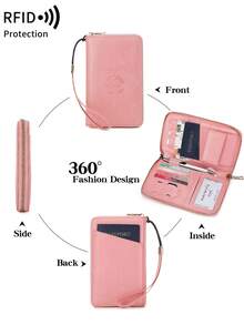 MIYIN RFID Blocking Passport Cover Card Holder With Card Slot ID Window,Solid Color PU Letter&Airplane Pattern Portable Passport Clip Ticket Clip Bank Card Bag Versatile Zippered Mobile Phone Travel Passport Wallet For Men And Women, With Wrist Strap,For Travel Flight Go Abroad For Business,Passport Holder Passport Case Passport Bag Travel Accessories Travel Essentials Back To School Stuff - Multicolor - View 5