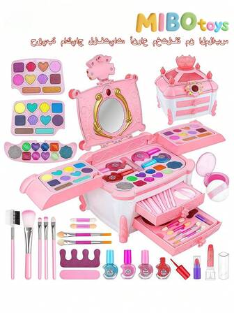 Conjunto de maquillaje para niñas con cosméticos de color real en estuche de embrague para fiesta, kit de maquillaje para niños, regalo de cumpleaños/festividad