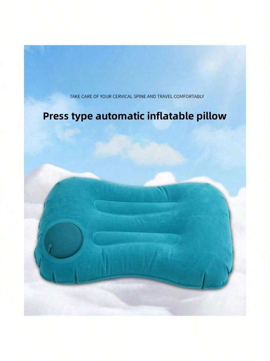 1 pieza Almohada lumbar inflable cómoda, tela de felpa, adecuada para coche, viaje, avión, exterior, siesta, respaldo