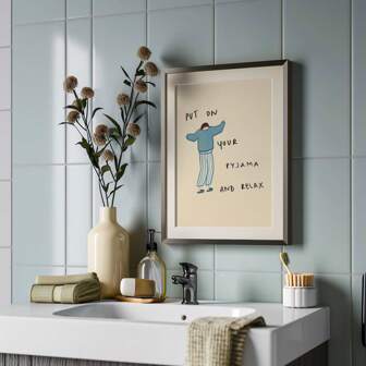 1 幅穿上睡衣放松墙壁艺术画舒适印刷帆布画极简主义放松海报斯堪的纳维亚装饰适用于公寓、浴室和卧室、宿舍房间装饰礼物送给她无框
