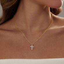 Cross Necklace For Women, Dainty 18K Gold Plated/Sterling Silver Small Cross Pendant Necklace Simple Gold Cross Necklaces For Women  Faith Jewelry Gift2025 - CZ Cross-Gold - Xem 3