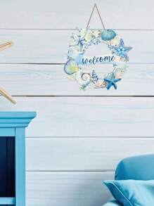 Ocean Themed Decorative Wooden Wall Hanging - 20*20*0.5cm, Starfish And Shell Elements Decor, Create Warm Coastal Atmosphere, Perfect Summer Decoration