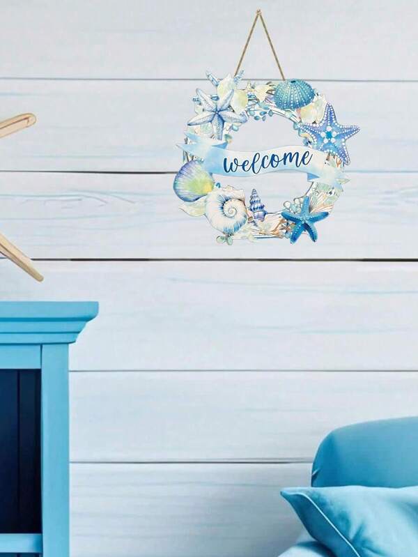 Ocean Themed Decorative Wooden Wall Hanging - 20*20*0.5cm, Starfish And Shell Elements Decor, Create Warm Coastal Atmosphere, Perfect Summer Decoration