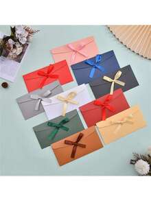 10pcs Colorful Envelopes, Creative And High-End European Style Envelopes With Bowknot, Thickened Faux Pearl Paper, Long Envelopes Suitable For Holidays, School Supplies,Back To School - 10 Pcs - View 1