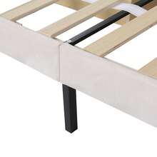 Cama tapizada 90x200 cm, cama individual, cama con dos cajones, cama juvenil plana, cama de invitados, tela de terciopelo, beige - Beis - Ver 11