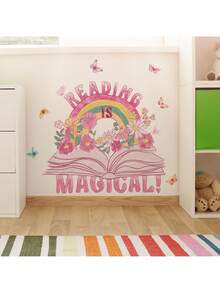 1 件故事书儿童房墙贴 - 童话书主题可移除儿童房装饰，卡通城堡龙教育墙贴适用于游戏室家居装饰