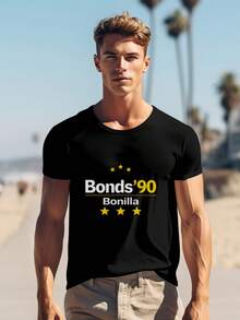 Bonds '90 Bonilla T-Shirt - Classic 90s Baseball Tee, Retro Sports Fan Apparel, 220g Cotton Comfort Fit, Vintage Style Graphic Tee For Men Women, Black With Gold Accents 0001 - 黑色 - 查看 1