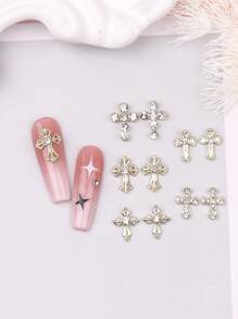 10-Pack Gold Cross Nail Art Decorations Metallic Style DIY Nail Art Glitter Metal Diamonds Fake Nail Art Decoration Accessories For Women And Girls Nail Art Supplies DIY Nail Art Accessories