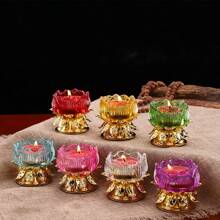 1pc, Elegant Crystal Lotus Candle Holder, Tabletop Religious Candlestick Decor, Alloy Butter Lotus Candlestick Ideal For Christmas, Easter, Thanksgiving, And More, Elegant Candle Holder, Candle Decor