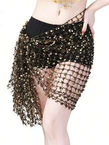 1件肚皮舞臀巾东方舞舞台表演镂空腰链围巾舞蹈练习亮片臀巾裙 - 彩色 - 查看 18