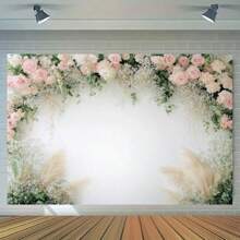 1 pièce, fond floral blanc poudré, décoration photographique en polyester, douche nuptiale, mariage, anniversaire, première communion, bannière de fête, sans besoin d'électricité, fournitures ménagères de cuisine