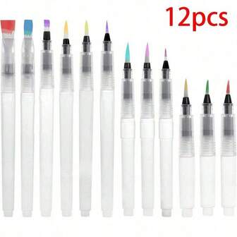 12pcs Water-Soluble Solid Watercolor Painting Brush Pens, Large Capacity Water Storage Brush, Suitable For Beginners, Easy To Use And Refill For Drawing,Back To School,School Supplies