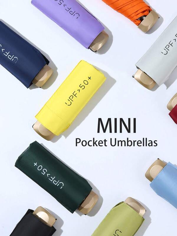 Compact Portable Lightweight Travel Umbrella, Strong Waterproof, Manual, 6 Ribs Reinforced, Manual Opening And Closing, Uv Protection Sunshade, For Men And Women (Due To Different Batches,The Hanging Rope Of An Umbrella, The Fabric Cover, Rib Color, English Letter Pattern Design, Button Shape, And Umbrella Rib Color Are Randomly Matched. We Deeply Apologize For Any Inconvenience Caused.) Summer Cooling,Beach,Travel