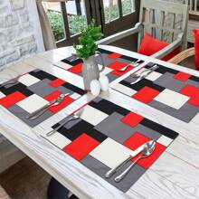 4pcs Red, Grey, Black, White Placemat, Geometric Square Tabletop Mat, Suitable For Home Kitchen Decor, Size: 30x45cm