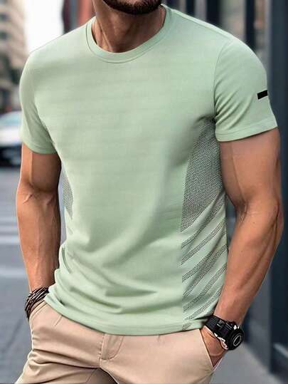 Men's Summer Quick Dry Silk-Like Breathable T-Shirt, Casual Versatile Lightweight Short Sleeve, Comfortable Sports Outdoor Top