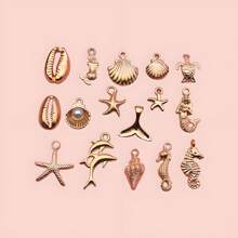 Conjunto de 16 piezas chapadas en oro KC de dijes con forma de conchas y estrellas de mar - Kit de fabricación de joyas DIY para aretes, pulseras, collares y llaveros