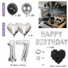 MZYI.LINGER 1050/21/200pcs Black & Silver Party Balloons Decorations, Silver Happy Birthday Banner, Chrome Silver Latex Balloons, Silver Heart Shaped Foil Balloons, 1000pcs Black Rose Petals, Suitable For Birthday Party, Birthday Decoration, Anniversary, Home Decor (18th/19th/20th/21st/25th/30th Birthday)