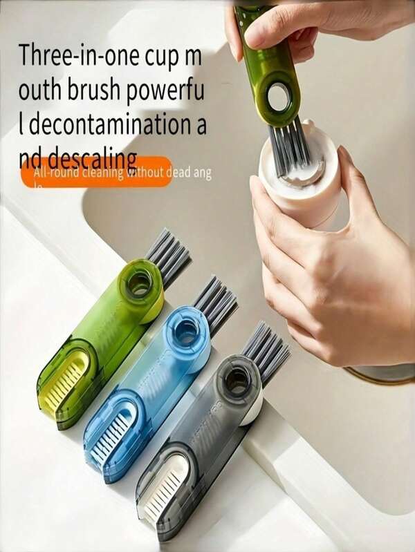 3-in-1 U-förmige Flaschenbürste für gründliche Reinigung | Hartnäckige Fleckenentferner für Tassen & enge Stellen | Spülmaschinenfest - Küchen- & Reiseessentiell (strapazierfähige Borsten)