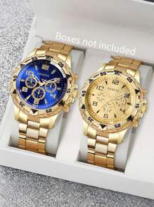 High-End Large Dial 3-Eye Steel Strap Men's Watch With Blue Sapphire Glass, Round Dial