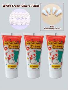 3 Packs(Random Colors) Cream Glue Kit, Decoden Whipped Cream Glue, Simulation Fake Cream Glue, DIY Decoden Cream, Suitable For DIY Crafts And Phone Case Accessories Decoration(Mixed Colors, 50 Ml) - Multicolor - View 5