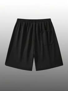 Pantalones cortos de verano tipo casual y deportivo para adolescentes, con cintura elástica y cordón, en diseño minimalista de unicolor con estampado de letras