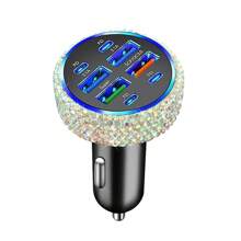 1 pièce Chargeur de voiture 2-en-1/8-en-1 avec strass, câble de charge 3-en-1 avec strass, charge rapide, Type C, USB, adaptateur de voiture, compatible avec Apple, téléphone, caméra de tableau de bord, iPad, GPS, cadeau pour les vacances/anniversaire