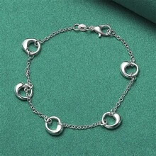 Elegant 1pc 8Inches 925 Silver Plated Simple Round Water Drop Bracelet For Men Women Luxury Christmas Party Jewelry Ornaments Gift - Silver - View 3