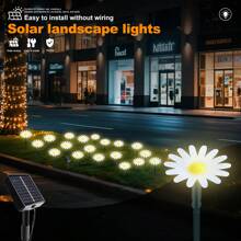 Luces solares de camino - 20 luces de jardín tipo margarita LED, luces decorativas impermeables para exteriores, adecuadas para pared, césped, patio, camino, paisajismo