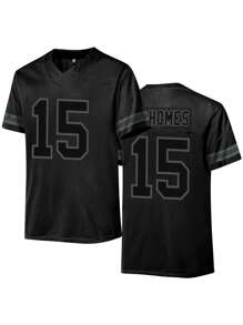 Men's Embroidery American Football Jersey 15 Black Casual Short Sleeve V-Neck T-Shirts Party Sports Top