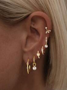 6pcs/Set Exquisite Single Ear Cuff With Zirconia Stone, Minimalist Chic Earring Set Suitable For Women Dates, Parties And Daily Wear