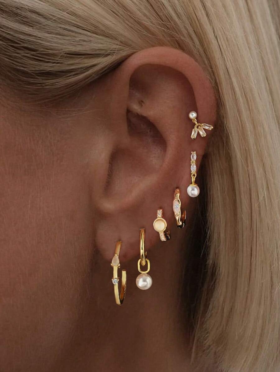 6pcs/Set Exquisite Single Ear Cuff With Zirconia Stone, Minimalist Chic Earring Set Suitable For Women Dates, Parties And Daily Wear