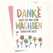 1Pc Handmade German Thank You Card With Envelope - Premium Paper, Colorful Cartoon Design For Birthdays, Anniversaries, And Creative Educators - "Danke" Message In German, Flower Illustrations, Perfect Gift For Any Occasion, Teacher Appreciation Card | Playful Design | Quality Envelope, Cute Card