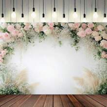 1 pièce, fond floral blanc poudré, décoration photographique en polyester, douche nuptiale, mariage, anniversaire, première communion, bannière de fête, sans besoin d'électricité, fournitures ménagères de cuisine