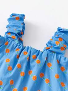 mini bala Đầm hai dây in họa tiết ruffle cho bé gái - tông màu xanh đỏ - Xem 6