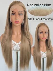 websterwigs Linen Gold Synthetic Lace Front Wig, Pre-Plucked Hairline, Long Straight Golden Blonde Wig, Lace Front Wig, Heat Resistant Synthetic Fiber Wig Suitable For Fashion Women