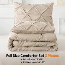 Andency White Queen Comforter Set(90x90Inch), 3 Pieces Cute Pinch Pleat Bedding Comforters & Sets For Queen Bed, Soft Lightweight Fluffy Down Alternative All Season Bed Set-ZYGSOME - Khaki - View 4