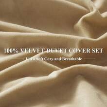 DIvellow Velvet Duvet Cover Queen Set Sage Green Comforter Cover 3Pcs Ultra Soft Cover Breathable Solid Luxury Flannel Velour Duvet Cover Zipper Closure Corner Tie - 卡其色 - 查看 5