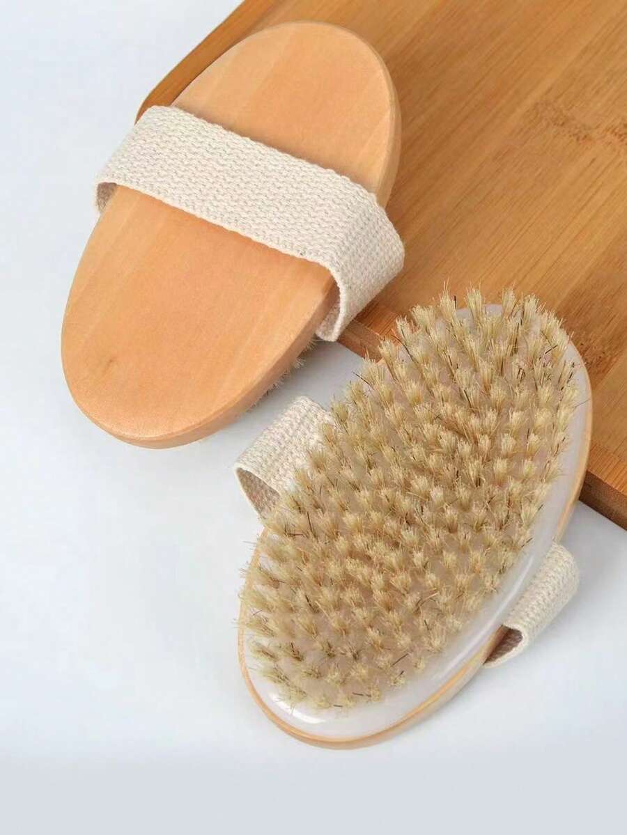 1 pezzo Spazzola per il corpo in setole naturali per pelle bagnata e asciutta, massaggiatore da bagno morbido per uso domestico - Giallo - Visualizzare 1