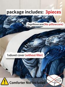 2/3件套羽绒被套床上用品，白虎玫瑰叶图案床罩套装，房间装饰，含1个羽绒被套和2个枕套，特大号床罩，床单，柔软亲肤涤纶，可机洗，干洗。适用于家居和卧室装饰，卧室装饰，房间装饰用品，爱狗人士的最佳礼物