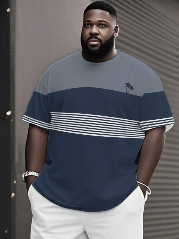 Men's Casual Plus Size Comfortable Round Neck T-Shirt, Fashionable And Breathable, Fitted For Spring/Summer